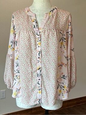 Cato Pink and Green Floral Button-Up Top